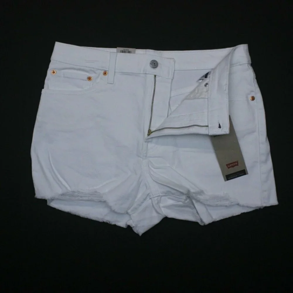 Levi's Women's Salt White Mid Length Denim Jean High Rise Shorts Size W32/14